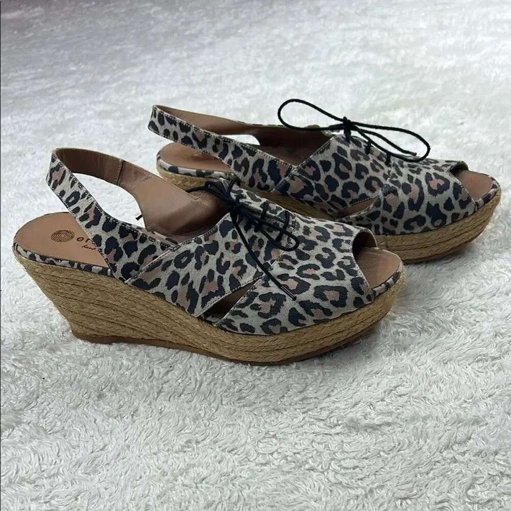 Eric Michael hand made in Spain leopard print peep toe espadrille wedges,‎ 10 41